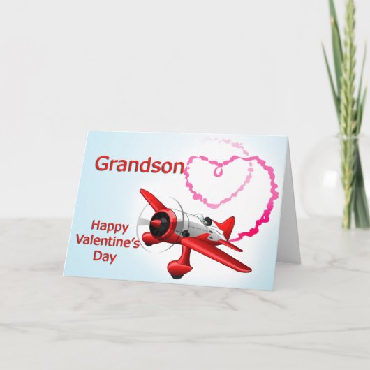 Grandson Valentine's Day Airplane with heart Feestdagen Kaart (Voorkant)