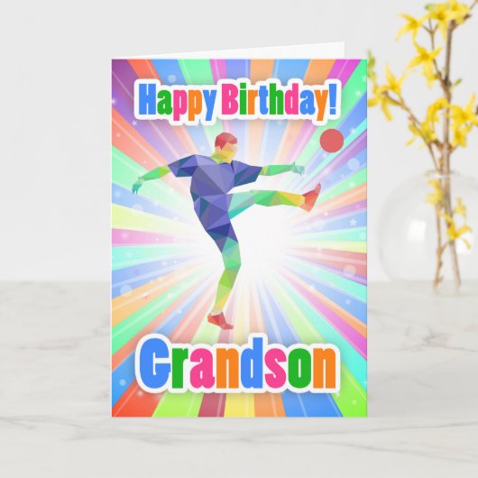 Grandson Voetballer Verjaardag Kleurrijk Abstract Kaart (Gele Bloem)
