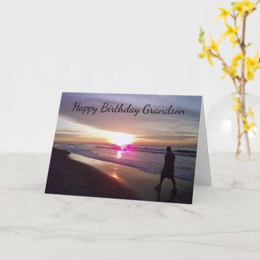 *GRANDSON'S BIRTHDAY* BEACH EN HOOP VAN HEM KAART (Gele Bloem)