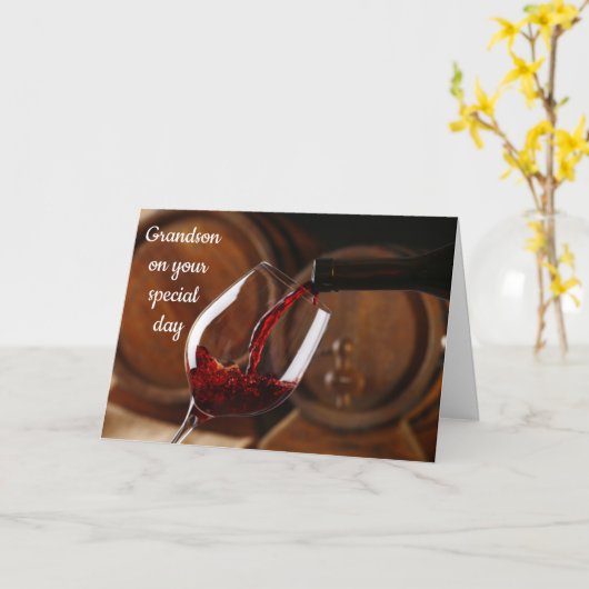 * GRANDSON'S BIRTHDAY* POUR DE WIJN/ENJOY KAART (Gele Bloem)