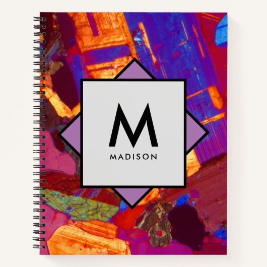 Graniet Dunne Sectie met Naam en Monogram op Notitieboek (Voorkant)