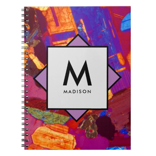 Graniet Dunne Sectie met Naam en Monogram op Notitieboek (Voorkant)