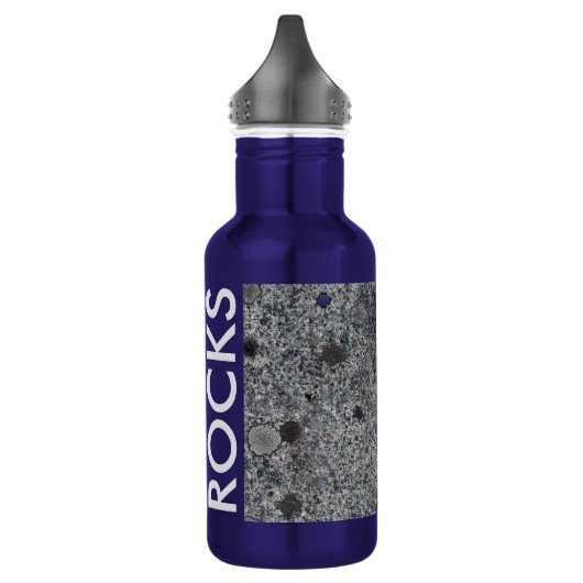 Graniet Grey met Blauwe Details en Tekst Waterfles (Links)
