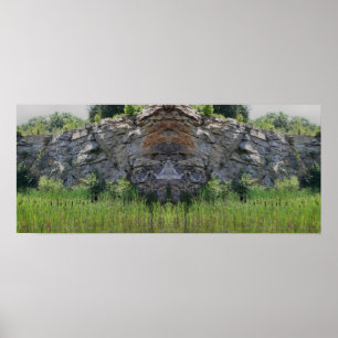 Graniet Rock Cliff Cattails Vijverspiegel Abstract Poster