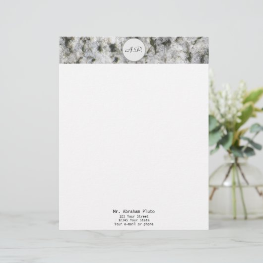 Graniet White met monogram en adres Briefhoofd Ontwerp (Staand voorkant)