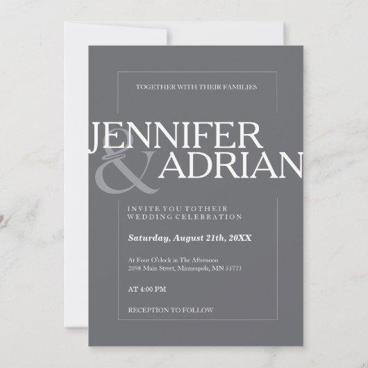 Granite Gray Modern Minimal Simple Wedding Invitat Kaart (Achterkant)