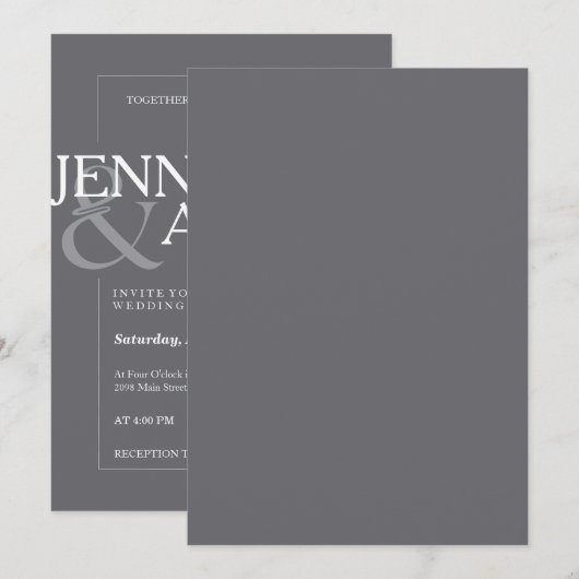 Granite Gray Modern Minimal Simple Wedding Invitat Kaart (Voorkant / Achterkant)