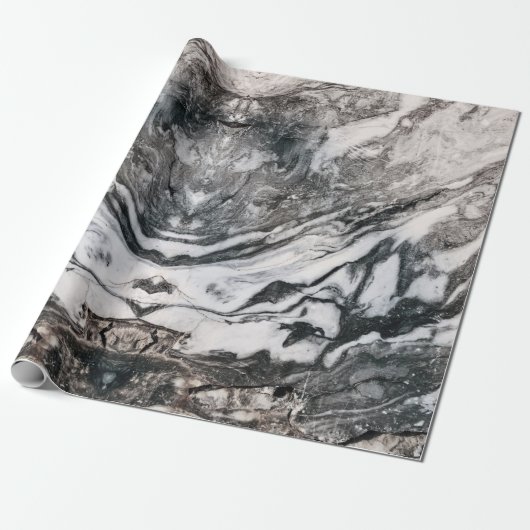 Granite Rock Marbling in Black, White en Grey Cadeaupapier (Uitgerold)
