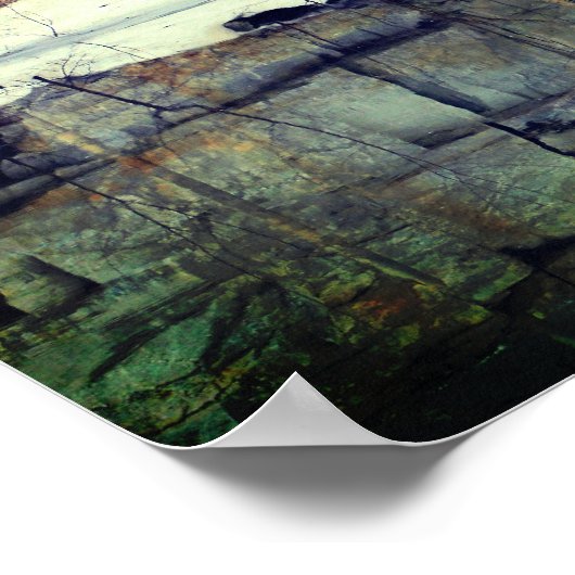 Granite Rock Wall reflecteert op de Natuur Pond Poster (Hoek)