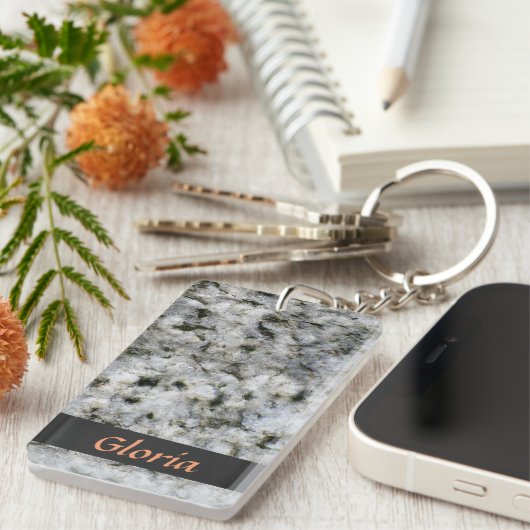 Granite Rock White met naam Sleutelhanger (Voorkant Rechts)