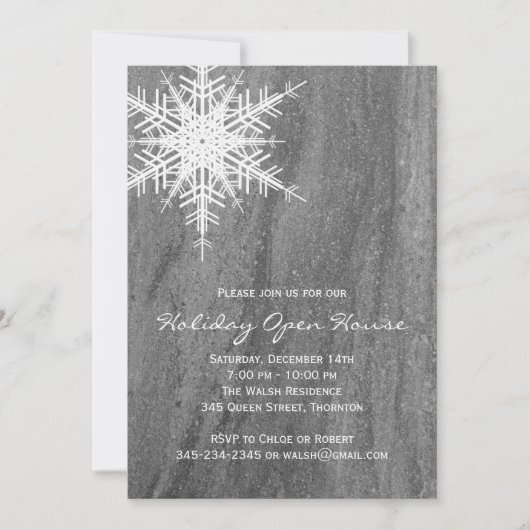 Granite & Snowflake Holiday Open House Uitnodiging (Voorkant)