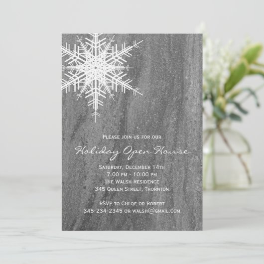 Granite & Snowflake Holiday Open House Uitnodiging (Staand voorkant)