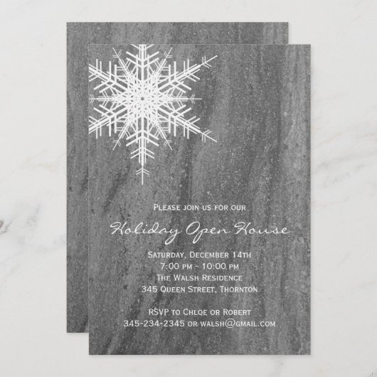 Granite & Snowflake Holiday Open House Uitnodiging (Voorkant / Achterkant)