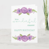 Granny Birthday Card - Paarse Waterverf ventilator Kaart (Voorkant)