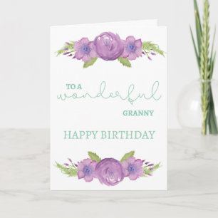 Granny Birthday Card - Paarse Waterverf ventilator Kaart