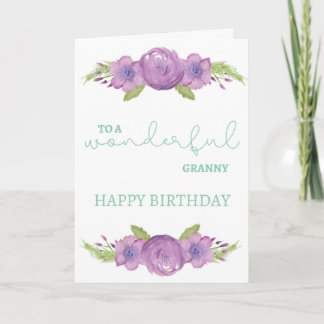Granny Birthday Card - Paarse Waterverf ventilator Kaart