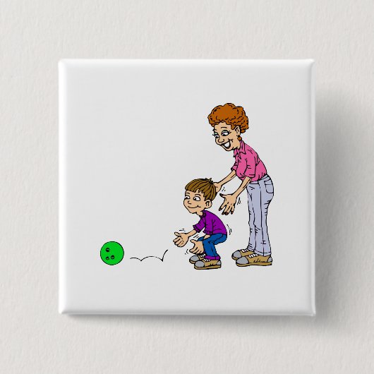 Granny & Boy Bowling Vierkante Button 5,1 Cm (Voorkant)