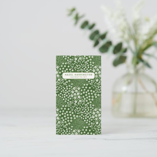Granny Chic Aangepaste QR Code Scannable Groene Bl Visitekaartje (Staand voorkant)