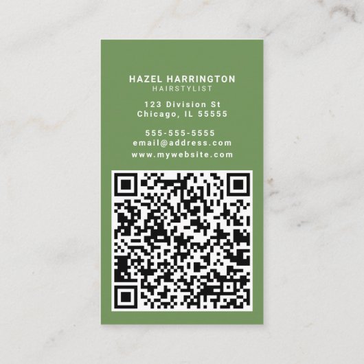 Granny Chic Aangepaste QR Code Scannable Groene Bl Visitekaartje (Achterkant)