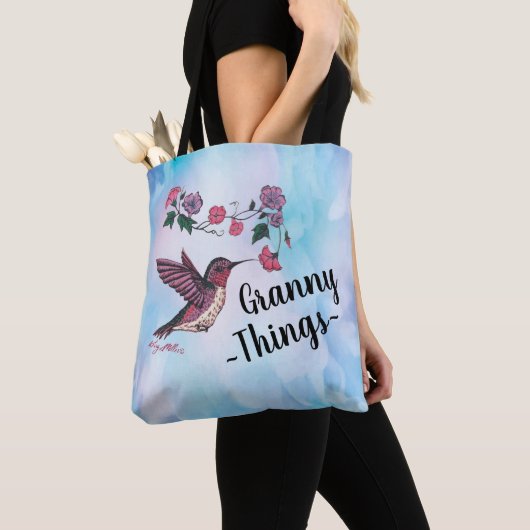 Granny Dingen, Hummingbird en Flowers Canvas tas (Dichtbij)