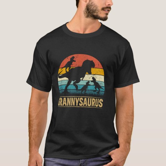 Granny Dinosaur T Rex Grannysaurus 3 kinder Funny T-shirt (Voorkant)