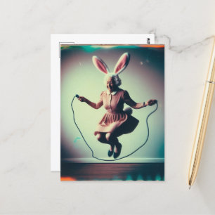 Granny Easter Bunny Jumping Rope Retro Fotografie Briefkaart