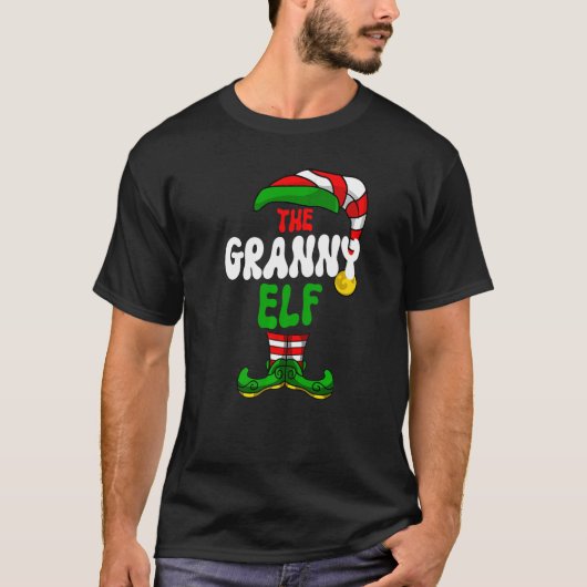 Granny Elf Pajama Matching Group Kerstfeestdag T-shirt (Voorkant)