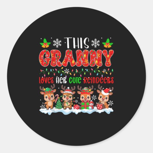 Granny houdt van haar Schattigee rendieren Xmas Gr Ronde Sticker (Voorkant)