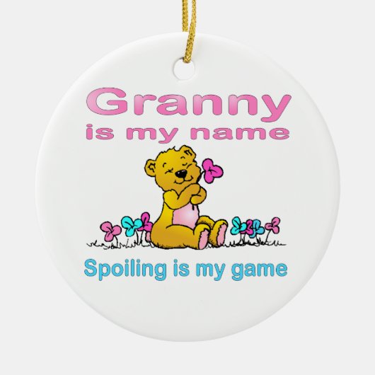 Granny is mijn naam. Spoelen is mijn spelletje. Keramisch Ornament (Voorkant)