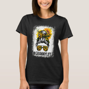 Granny Life Messy Hair Bun Sunflower Women Moeder T-shirt
