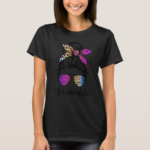 Granny life met Rainbow Leopard Messy Bun Moeder' T-shirt