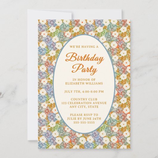 Granny Millennial Floral verjaardagsfeestje uitnod Kaart (Voorkant)