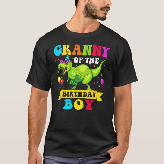 Granny of the Birthday Boy Dinosaur Raptor Funny T-shirt (Voorkant)