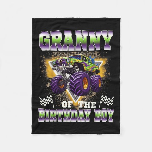 Granny Of The Birthday Boy Monster Truck Birthday Fleece Deken (Voorkant)