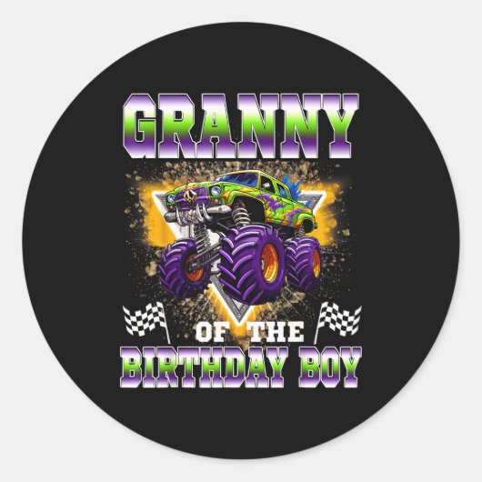Granny Of The Birthday Boy Monster Truck Birthday  Ronde Sticker (Voorkant)