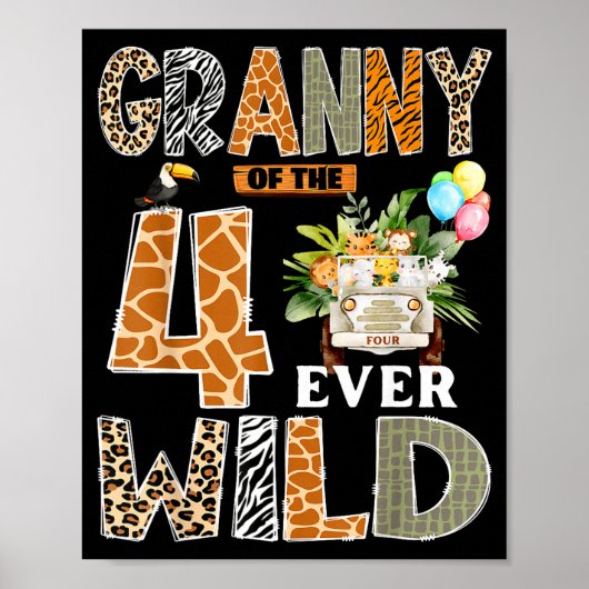 Granny Of The Four Ever Wild Safari 4th Birthday B Poster (Voorkant)