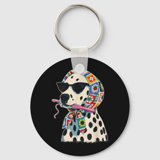 Granny Square Dalmatiër Grappige Dalmatiër Hond Sleutelhanger (Voorkant)