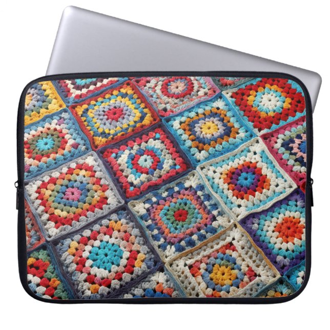 Granny Square gehaakte quilt Laptop Sleeve (Voorkant)