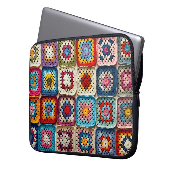 Granny Square gehaakte quilt Laptop Sleeve (Voorkant Links)