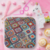 Granny Square gehaakte quilt Papieren Bordje (Feest)