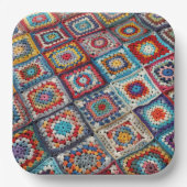 Granny Square gehaakte quilt Papieren Bordje (Voorkant)