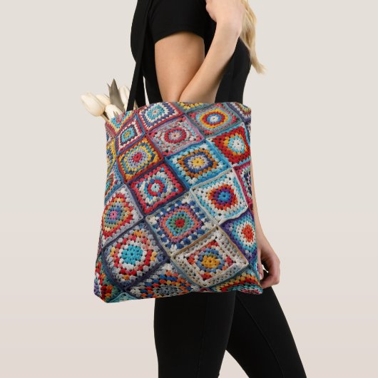 Granny Square gehaakte quilt Tote Bag (Dichtbij)