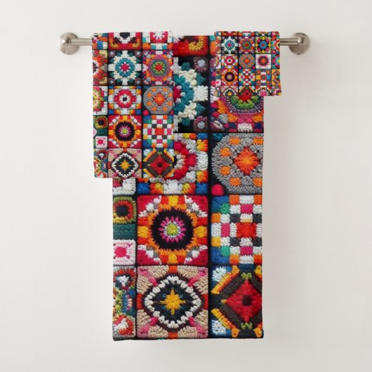 Granny Squares Haak Patroon Deken Print Bad Handdoek (Insitu)