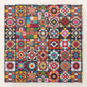 Granny Squares Haak Patroon Deken Print Glazen Onderzetter (Voorkant)