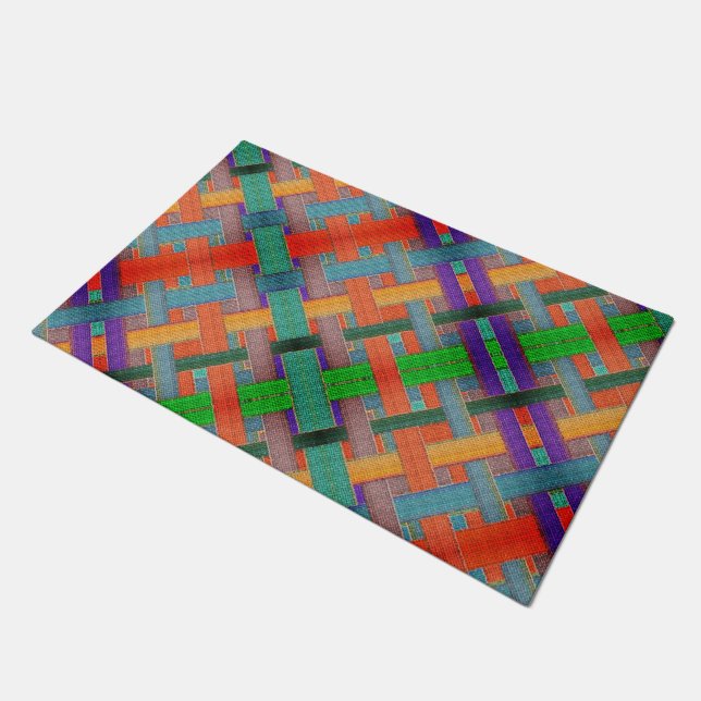 Granny's gekruiste roodachtige strips met geweven  deurmat (Schuin)