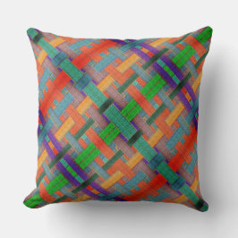 Granny's gekruiste roodachtige strips met geweven  kussen