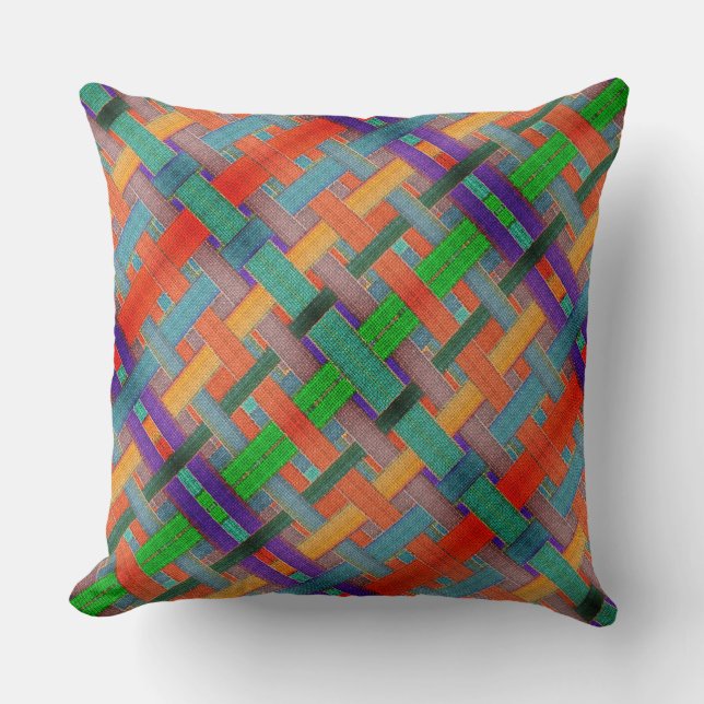 Granny's gekruiste roodachtige strips met geweven  kussen (Voorkant)