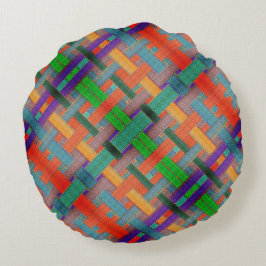 Granny's gekruiste roodachtige strips met geweven  rond kussen