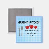 Granny's Kitchen Gingham Light Blue Magnet (Voorkant / Achterkant)