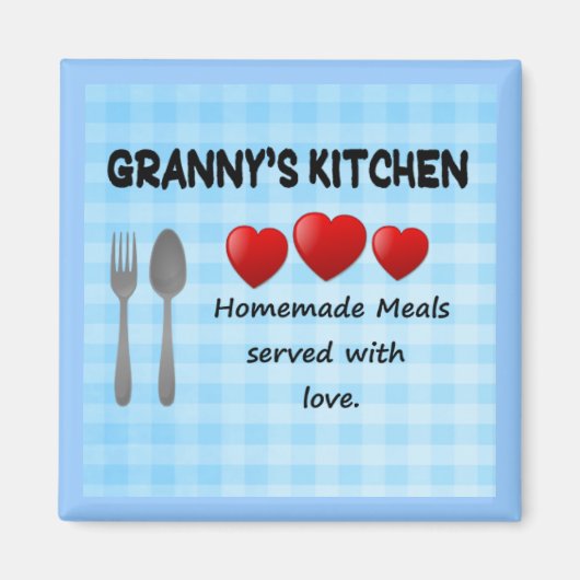 Granny's Kitchen Gingham Light Blue Magnet (Voorkant)